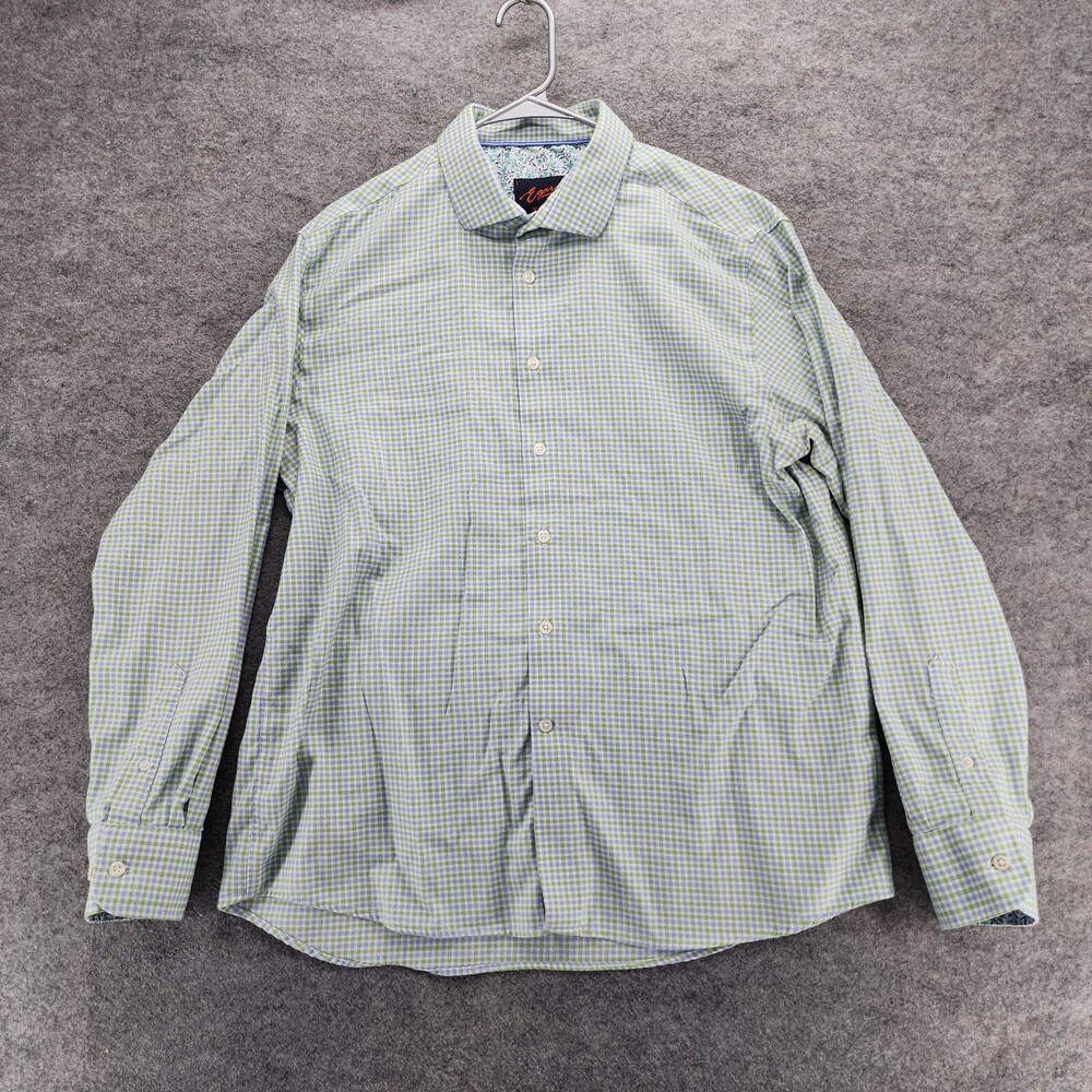 Egara Shirt Mens XL Slim Fit Long Sleeve Blue Green Check